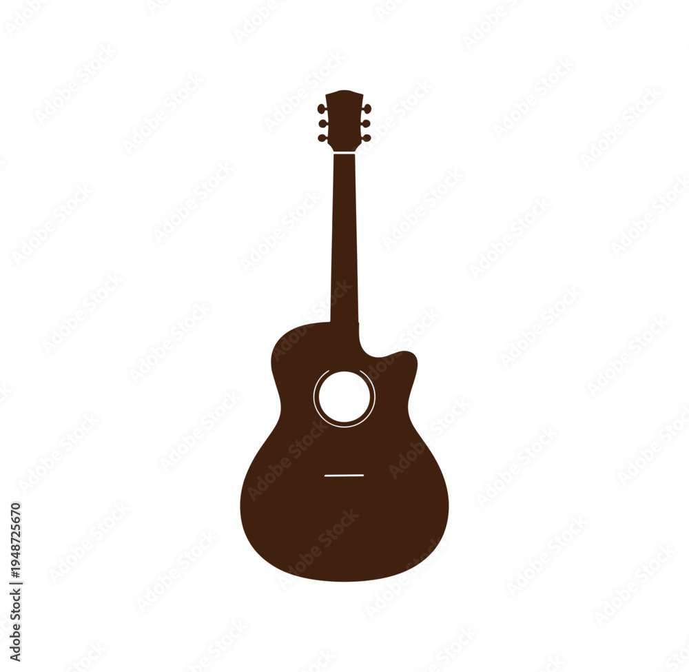 Naklejka premium Brown acoustic guitar silhouette on white background musical instrument