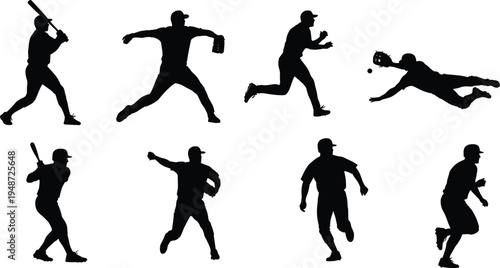 Large set of black silhouettes featuring people in business meetings, office work, casual conversations, and professional poses on white background,