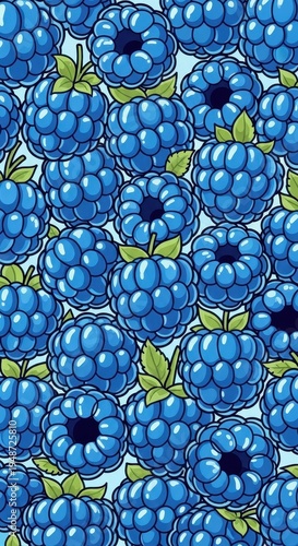 Vibrant Blue Raspberry Illustration - A Berry-Filled Delight.