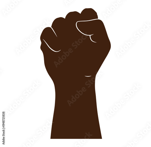 Brown clenched fist hand gesture symbolizing solidarity and strength in one sentence