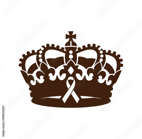 Brown crown with white ribbon and cross on top isolated on transparent background