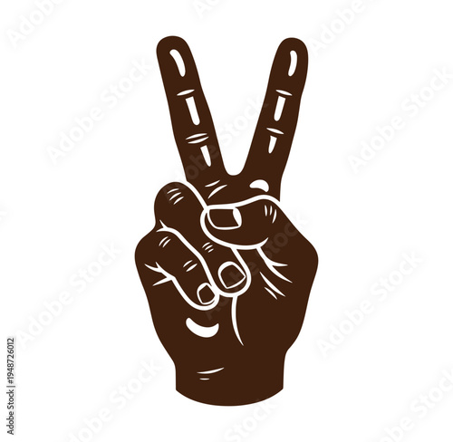 Brown hand making peace sign gesture with two fingers up  symbol of victory or peace