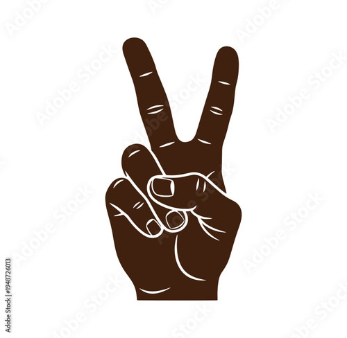 Brown hand making peace sign gesture with two fingers up