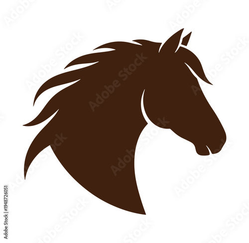 brown horse head silhouette profile view with flowing mane and ears perked up