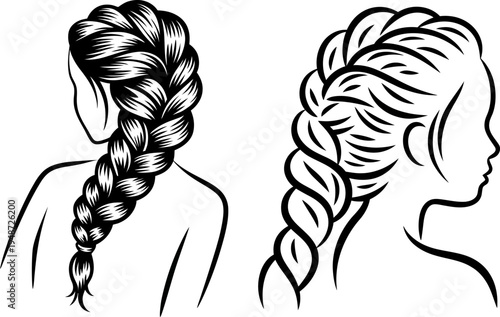 Braided Hairstyle Woman Silhouette Vector Set