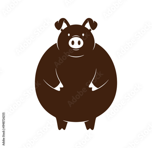 Brown pig illustration standing on white background looking happy and cute