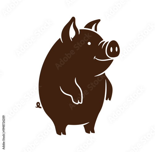 brown pig standing on white background smiling with one leg raised