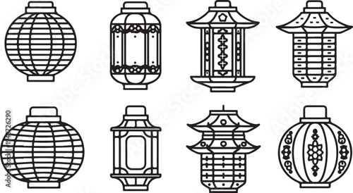 Variety of intricately designed hanging lanterns in different styles and patterns Vector