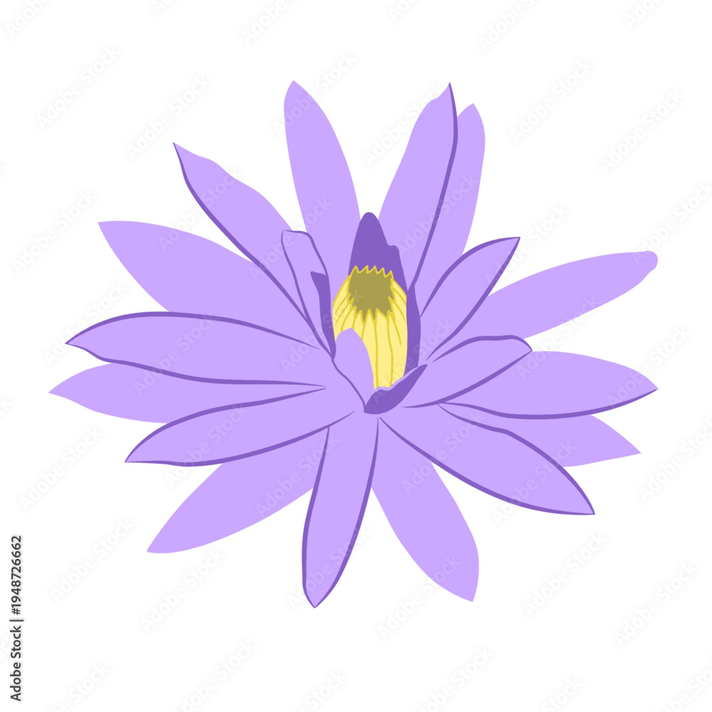 Fototapeta premium A stylized illustration of a purple lotus flower with a yellow center.