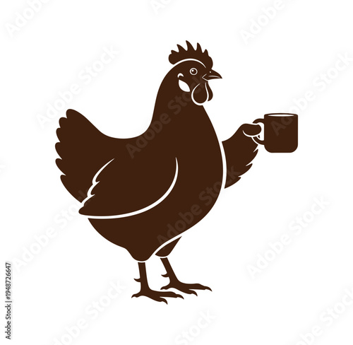 chicken holding coffee cup in one hand standing alone
