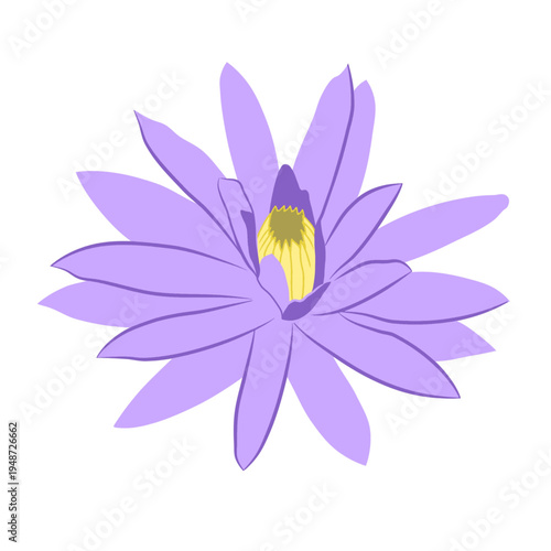 A stylized illustration of a purple lotus flower with a yellow center.
