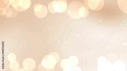 Abstract warm beige bokeh background with floating transparent orbs and shimmering white particles on soft cream gradient for professional luxury branding and elegant motion graphics.