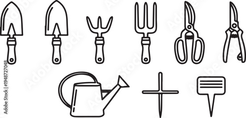Various gardening tools and symbols for plant care and organization Vector