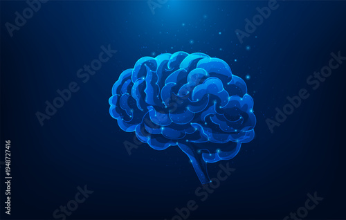 brain idea wireframe technology blue background. artificial intelligence creative idea. vector illustration fantastic low poly technology.