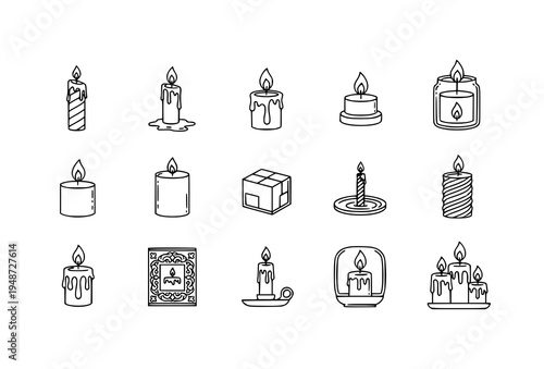 Vector candles icon set line art minimal candle illustrations isolated on white background