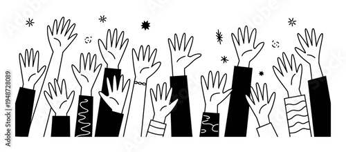 Diverse Hands Raised in Celebration and Unity