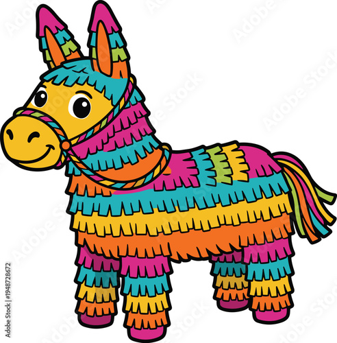 Colorful donkey piñata illustration, a festive Mexican tradition for parties and celebrations