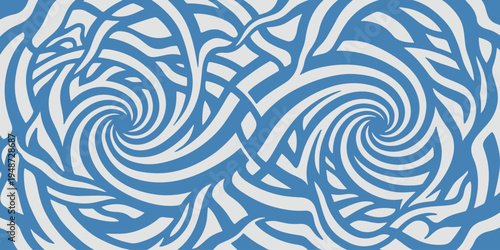 A vibrant blue and white abstract swirl pattern creates a dynamic visual effect