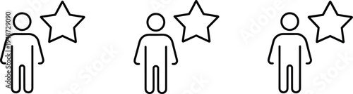 Three minimalist icons of people with stars on white background person rating