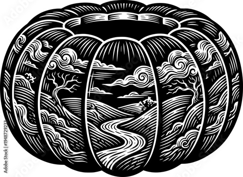 Engraved antique ottoman with cloud motifs and linear details il
