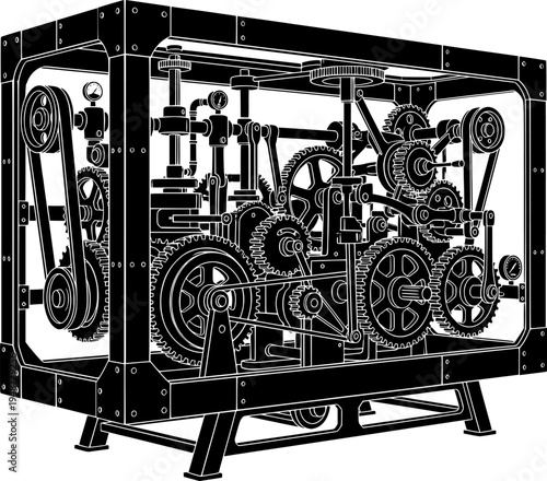 Elaborate steampunk mechanical structure engraved in detailed wo
