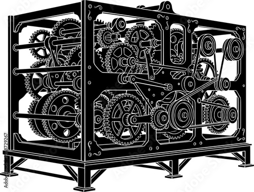 Elaborate steampunk mechanical structure engraved in detailed wo
