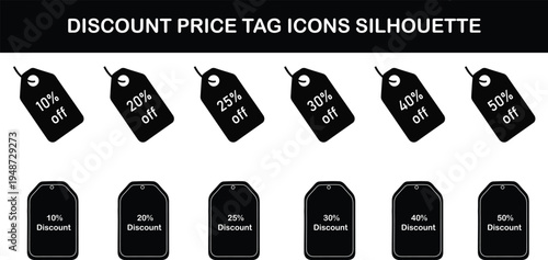 set of discount sale price tags with percentage off icons in minimalist silhouette design
