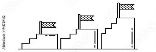Three tiered podium with flags on white background line art winner award
