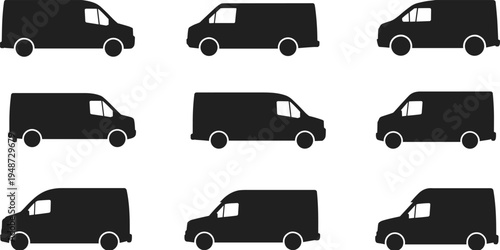 van, silhouette, delivery, cargo, vehicle, transport, truck, auto, transportation, commercial, black, vector, icon, collection, isolated, service, shipping, logistic, automobile, setvan, silhouette, 