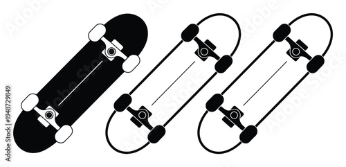 Black and White of Three Skateboards on a White Background