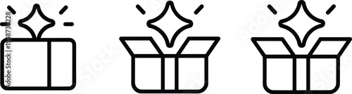 Three Icons of Opened and Closed Boxes with Sparkle Effect gift present