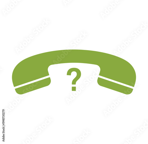 Green telephone receiver with a question mark on transparent background for communication queries