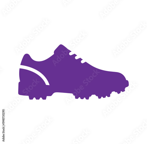 Purple athletic shoe with white stripe on side isolated on white background