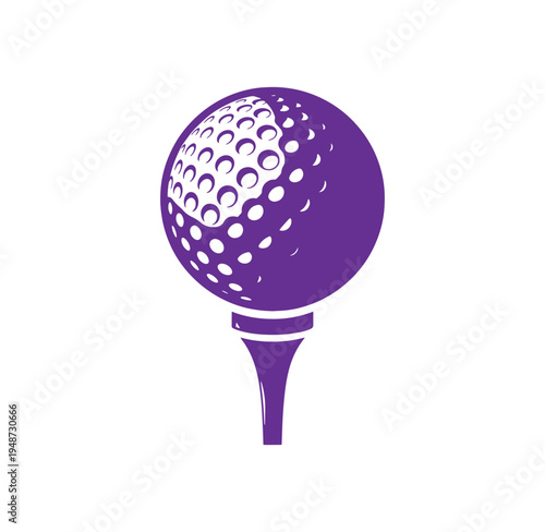 Purple golf ball on a tee for playing golf outdoors recreationally