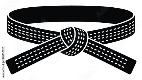 Black Martial Arts Belt Tied in a Knot with White Stitching Detail
