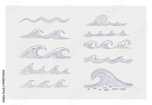 Collection of Stylized Wave in Blue and Grey Tones