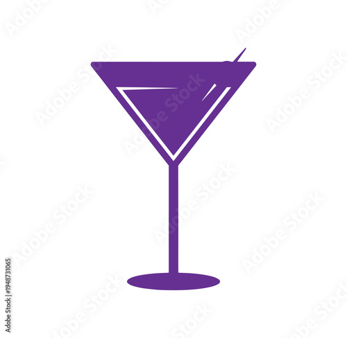 Purple martini cocktail glass with stem and base icon