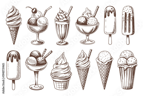 Hand-Drawn Ice Cream Collection: Cones, Cups, and Popsicles