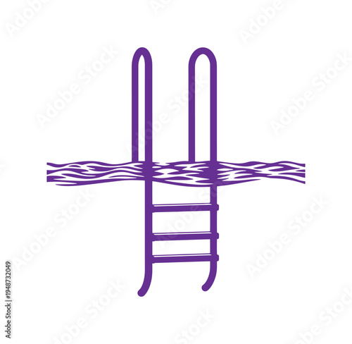Purple swimming pool ladder with railings and steps in water  recreational pool accessory
