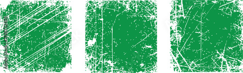 Green grunge scratch textures with distressed rough surface effect. Abstract scratched background set with worn paint and random lines. Vintage grunge overlays for design, posters .