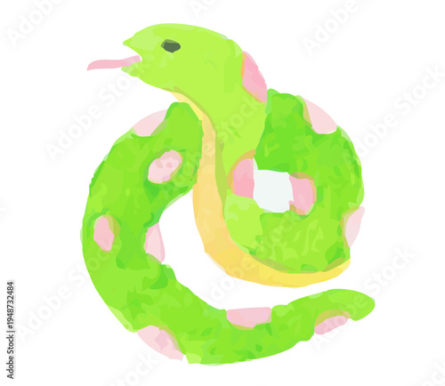 ヘビのイラスト｜緑の蛇 水彩風手描き