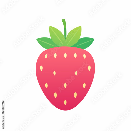 Vibrant Red Strawberry with Green Leaves, a Sweet and Juicy Fruit Illustration