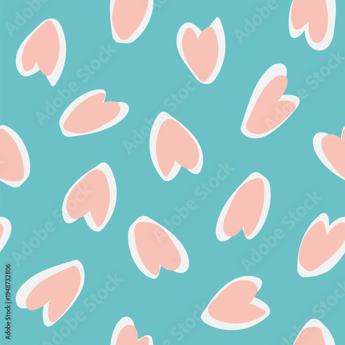 Heart Pattern Design Textile Print With Pink Petals And Turquoise Background For Fashion And Homeware Products Repeating Flower Motif Springtime