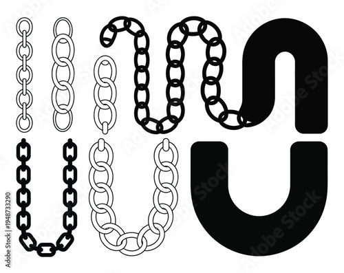 Collection of Chain Links and U-Shapes in Black and White