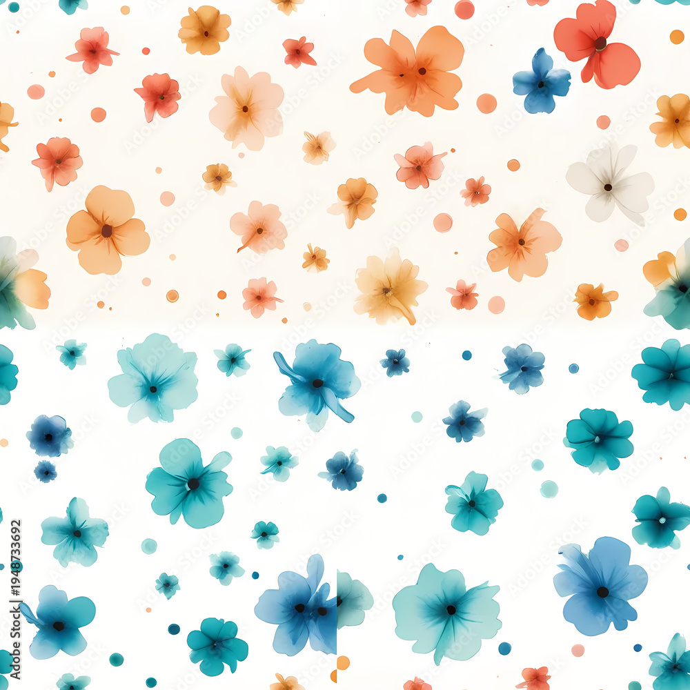 Fototapeta premium Vibrant Watercolor Flowers on White Background