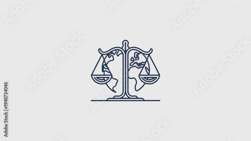 Balance scales icon with equal weights on both sides symbolizing justice and equality in a minimalist line art style on a light gray background