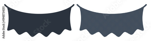 Two dark blue cape-like shapes with jagged edges, evoking a sense of mystery or superheroism.