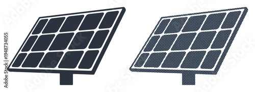 Two solar panels angled towards the sun, representing clean energy generation.