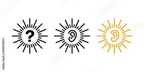 Black and yellow of question mark and ears with sunburst