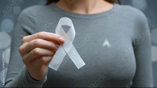 Woman holding white ribbon for lung health awareness